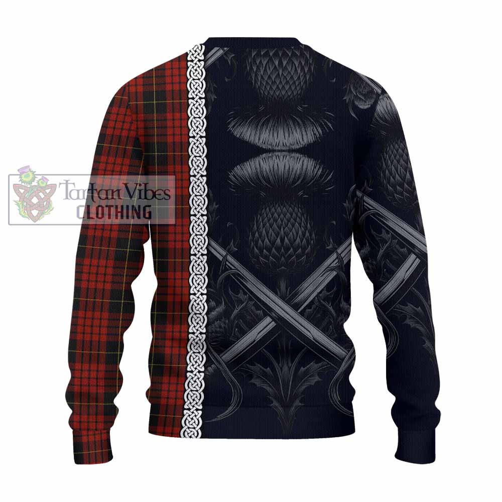 Tartan Vibes Clothing MacQueen (McQueen) Tartan Knitted Sweater with Family Crest Cross Sword Thistle Celtic Vibes