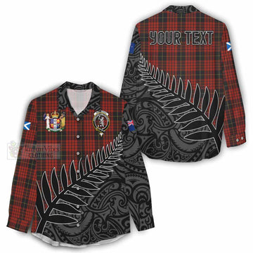 Tartan Vibes Clothing MacQueen (McQueen) Crest Tartan Women's Casual Shirt with New Zealand Silver Fern Half Style