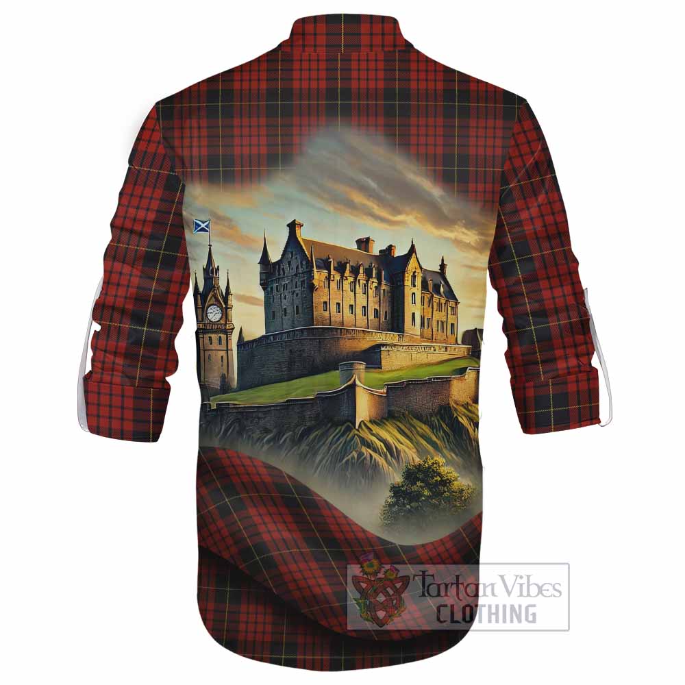 Tartan Vibes Clothing MacQueen (McQueen) Tartan Family Crest Ghillie Kilt Shirt with Scottish Ancient Castle Style