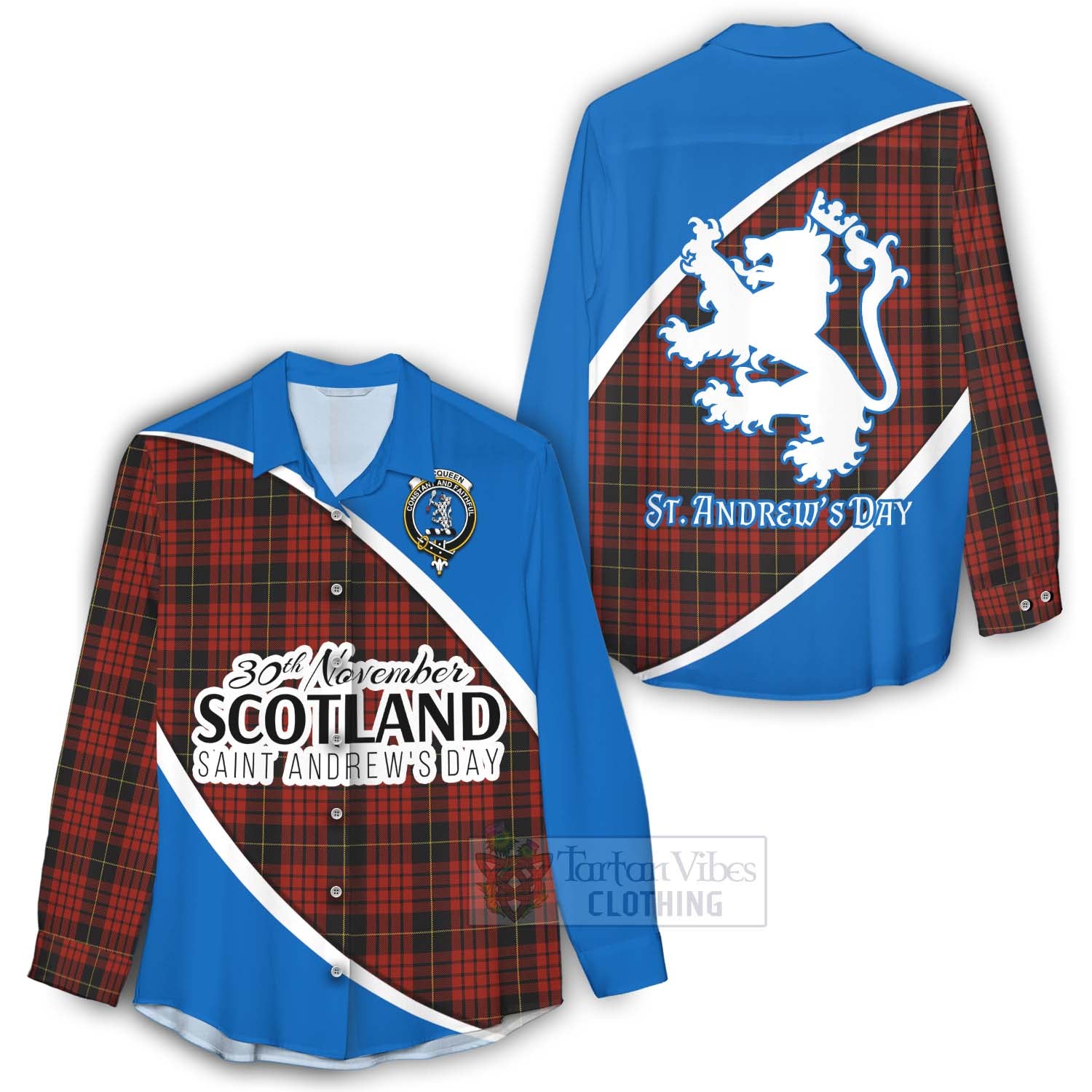 Tartan Vibes Clothing MacQueen (McQueen) Family Crest Tartan Women's Casual Shirt Celebrate Saint Andrew's Day in Style