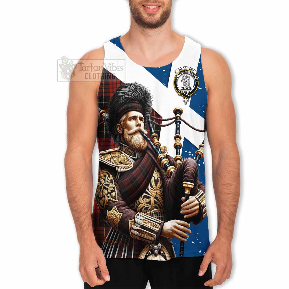 MacQueen (McQueen) Tartan Men's Tank Top with Family Crest Scottish Bagpiper Vibes