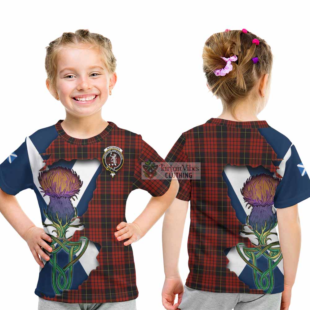 Tartan Vibes Clothing MacQueen (McQueen) Tartan Family Crest Kid T-Shirt Scottish Thistle Celtic Inspired