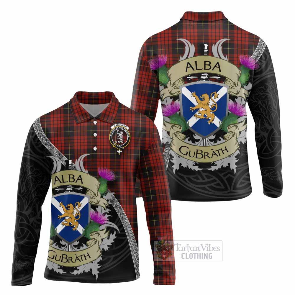 Tartan Vibes Clothing MacQueen (McQueen) Tartan Family Crest Long Sleeve Polo Shirt Lion Rampant Royal Thistle Shield Celtic Inspired