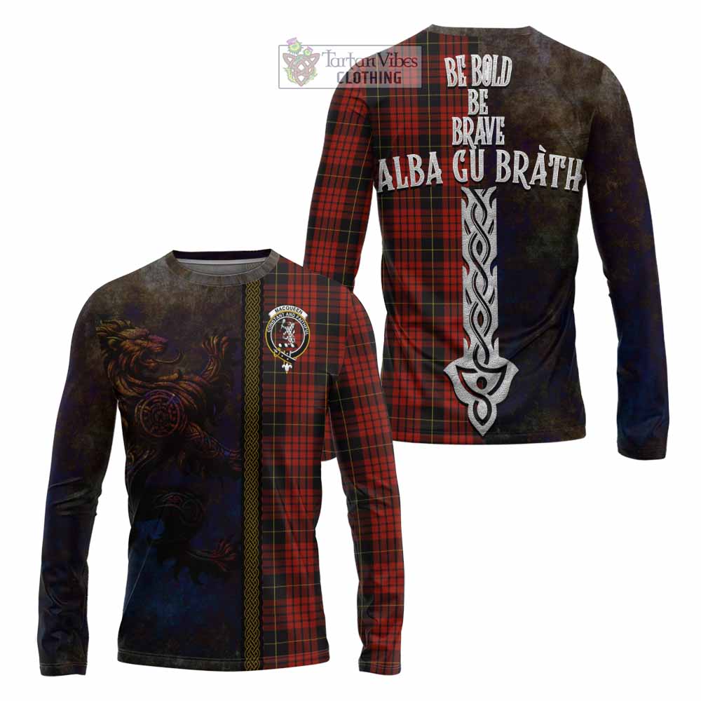 Tartan Vibes Clothing MacQueen (McQueen) Tartan Family Crest Long Sleeve T-Shirt Alba Gu Brath Be Brave Lion Ancient Style