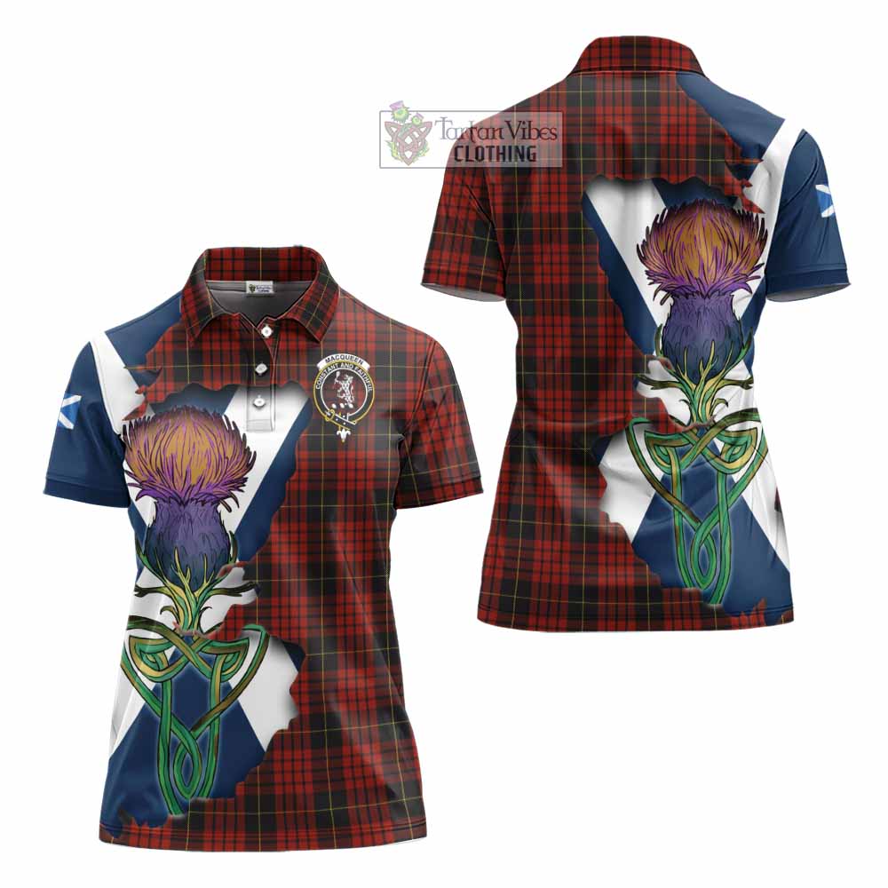 Tartan Vibes Clothing MacQueen (McQueen) Tartan Family Crest Women's Polo Shirt Scottish Thistle Celtic Inspired