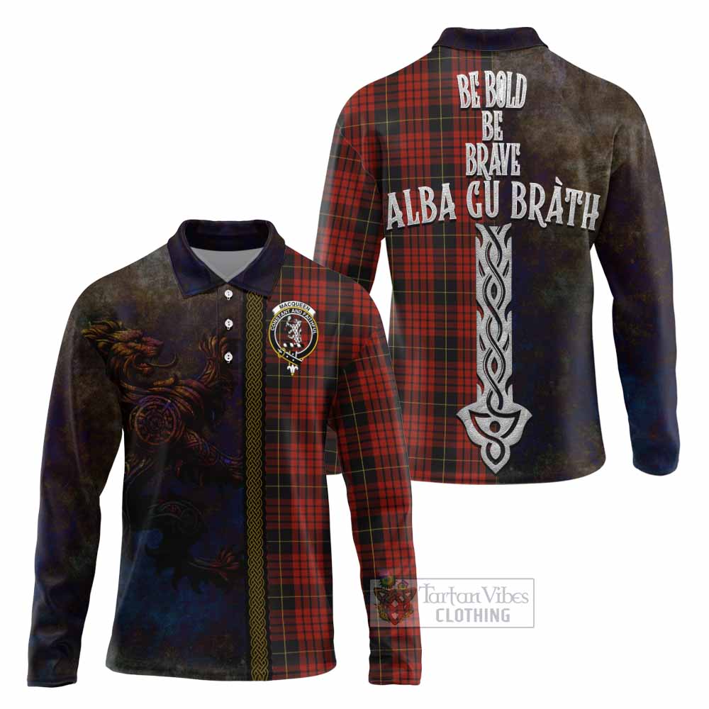 Tartan Vibes Clothing MacQueen (McQueen) Tartan Family Crest Long Sleeve Polo Shirt Alba Gu Brath Be Brave Lion Ancient Style