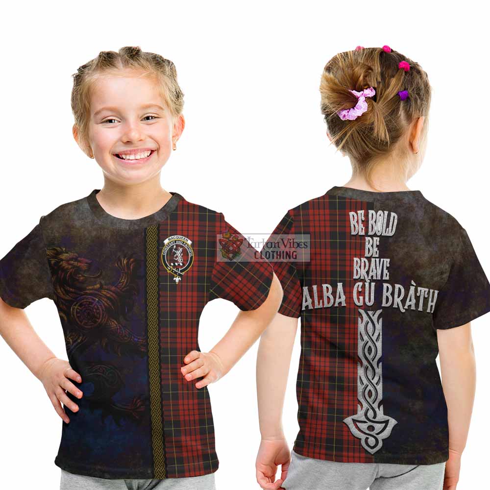 Tartan Vibes Clothing MacQueen (McQueen) Tartan Family Crest Kid T-Shirt Alba Gu Brath Be Brave Lion Ancient Style