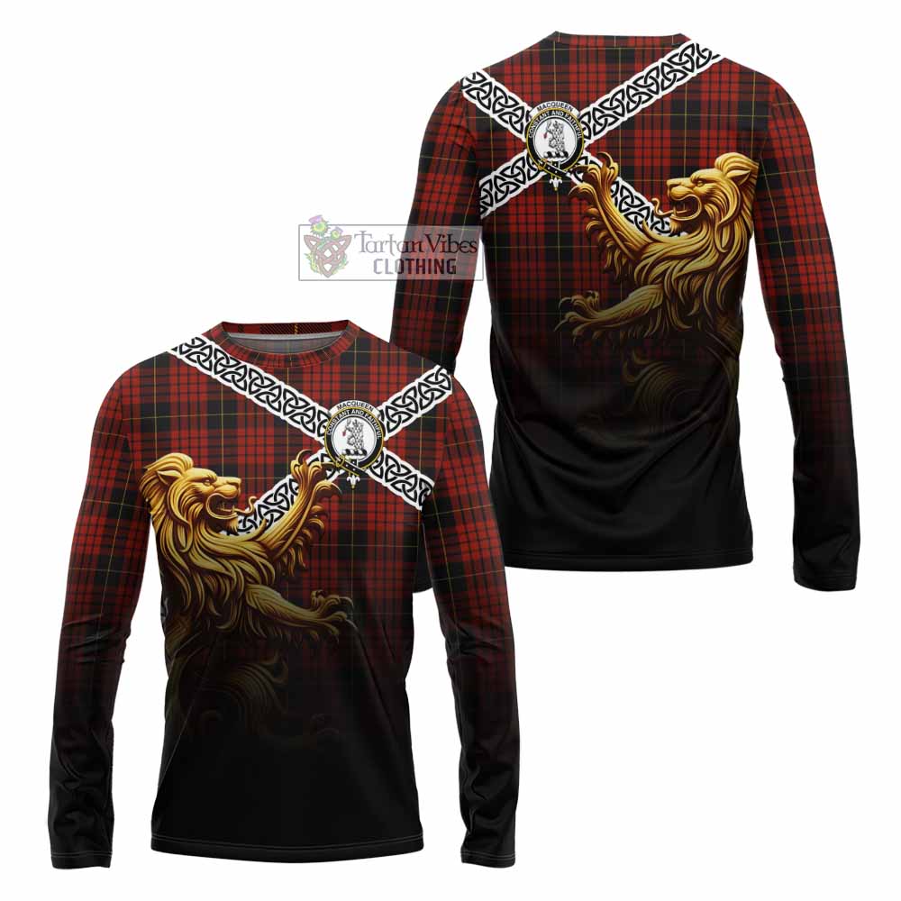 Tartan Vibes Clothing MacQueen (McQueen) Crest Tartan Long Sleeve T-Shirt with Golden Lion Emblem Celtic Style