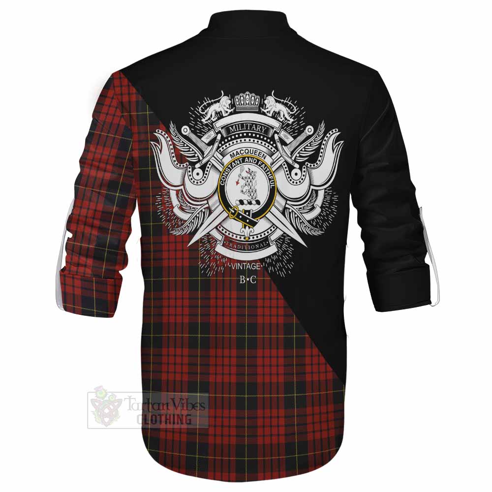 Tartan Vibes Clothing MacQueen (McQueen) Tartan Ghillie Kilt Shirt with Family Crest and Military Logo Style
