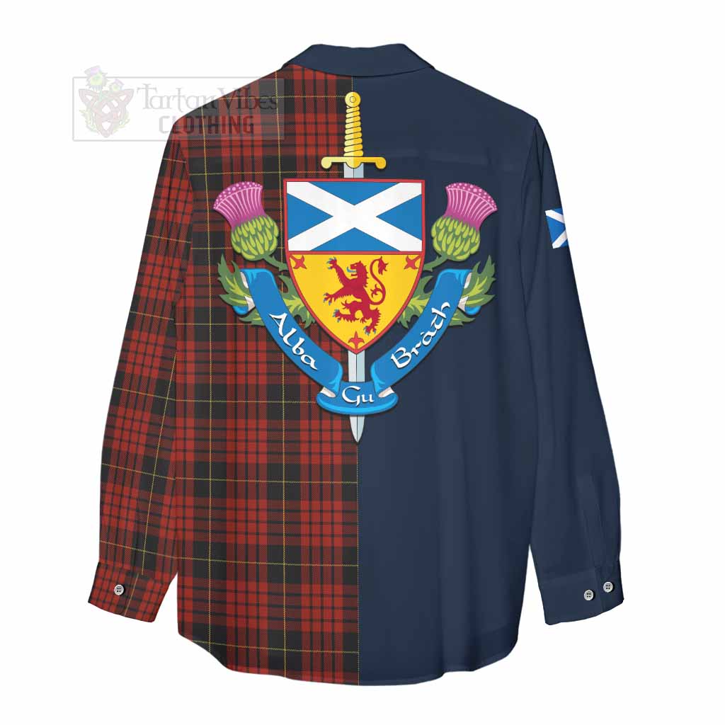 Tartan Vibes Clothing MacQueen (McQueen) Tartan Women's Casual Shirt Alba with Scottish Lion Royal Arm Half Style