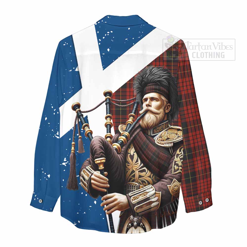 Tartan Vibes Clothing MacQueen (McQueen) Tartan Women's Casual Shirt with Family Crest Scottish Bagpiper Vibes