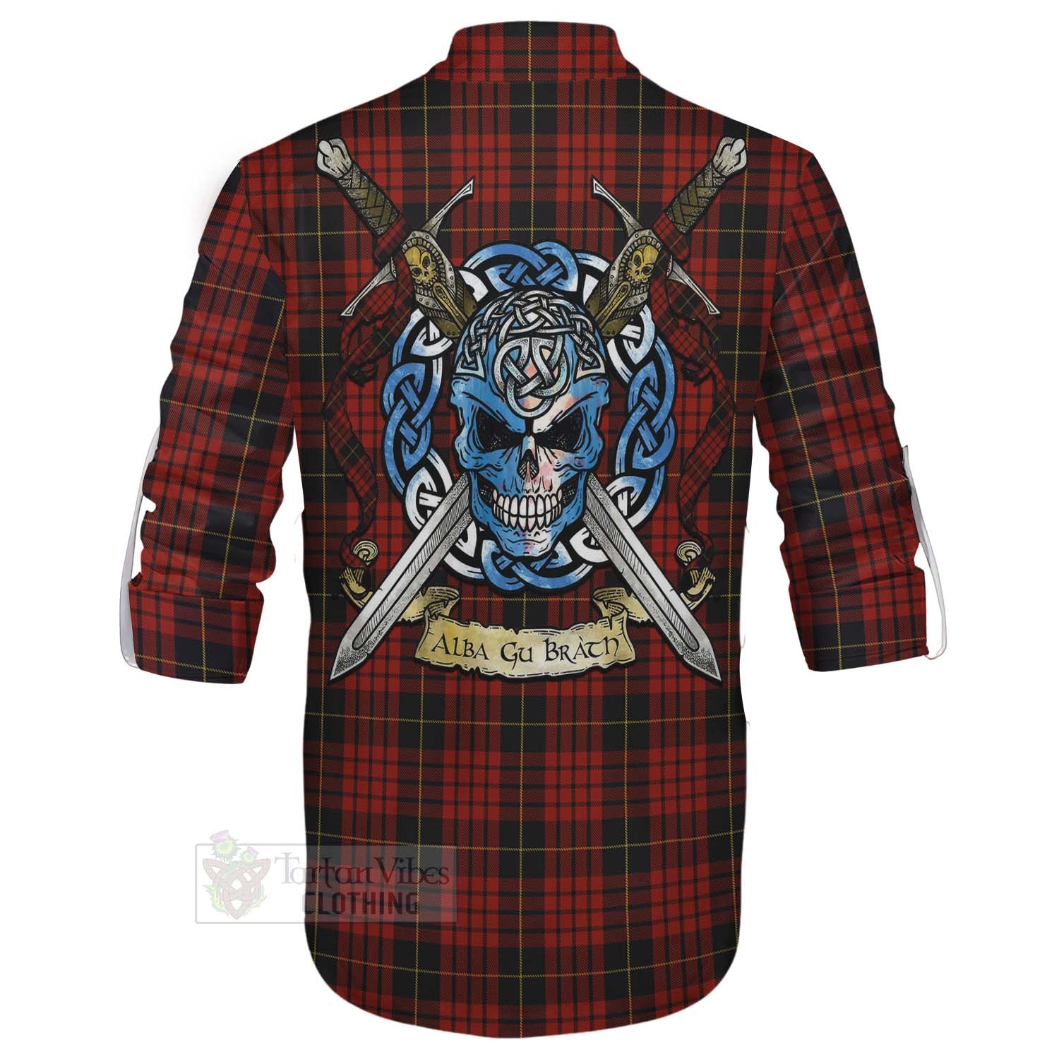 Tartan Vibes Clothing MacQueen (McQueen) Tartan Ghillie Kilt Shirt with Family Crest Celtic Skull Style