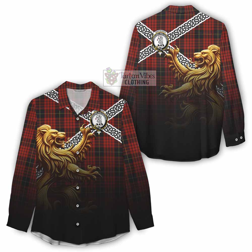 Tartan Vibes Clothing MacQueen (McQueen) Crest Tartan Women's Casual Shirt with Golden Lion Emblem Celtic Style