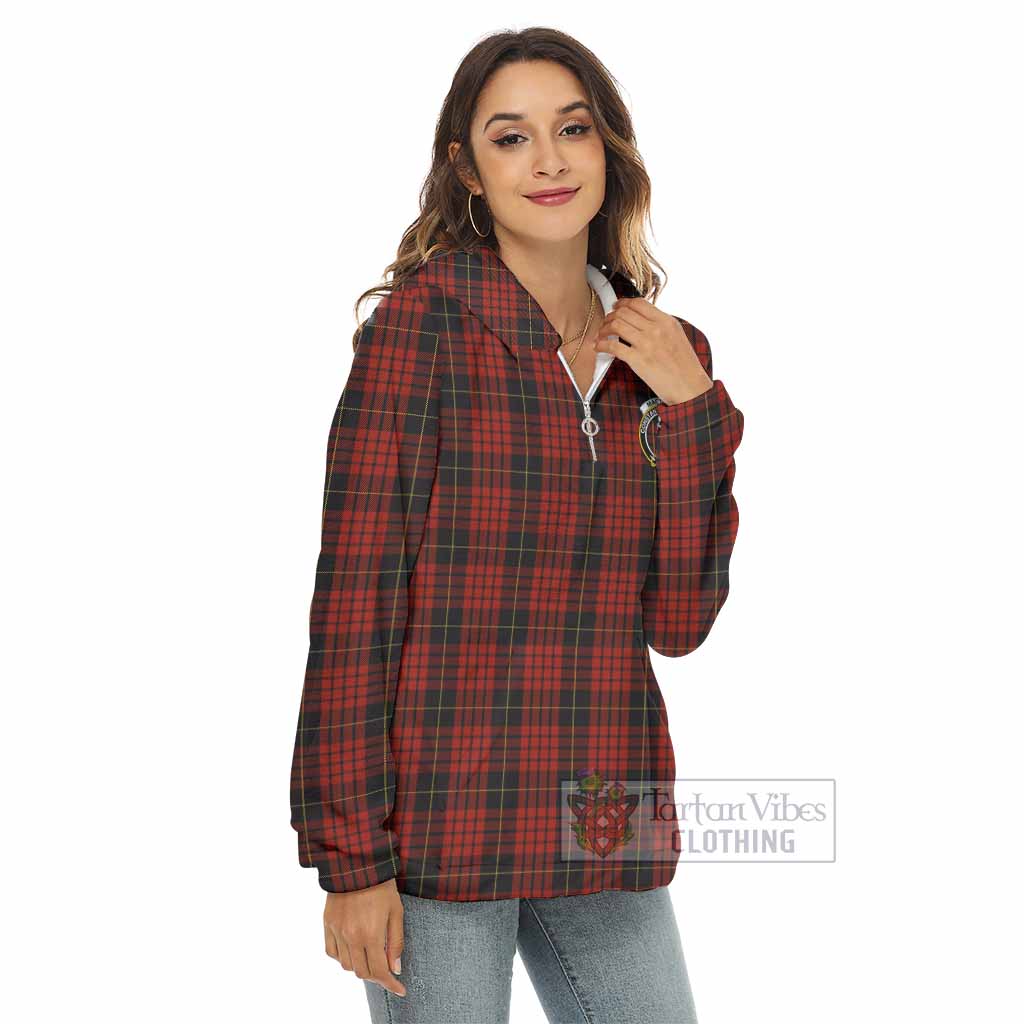 Tartan Vibes Clothing MacQueen (McQueen) Tartan Crest Women's Borg  Half Zip Fleece Hoodie
