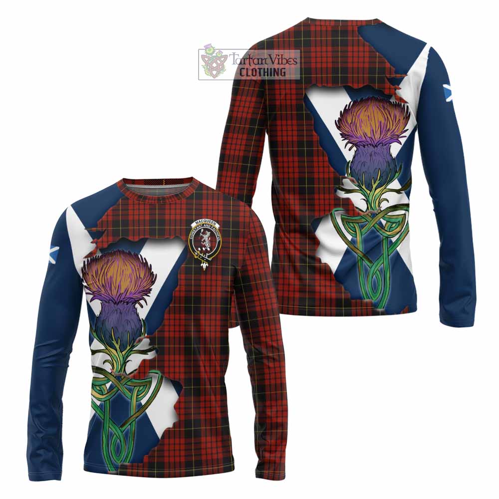 Tartan Vibes Clothing MacQueen (McQueen) Tartan Family Crest Long Sleeve T-Shirt Scottish Thistle Celtic Inspired