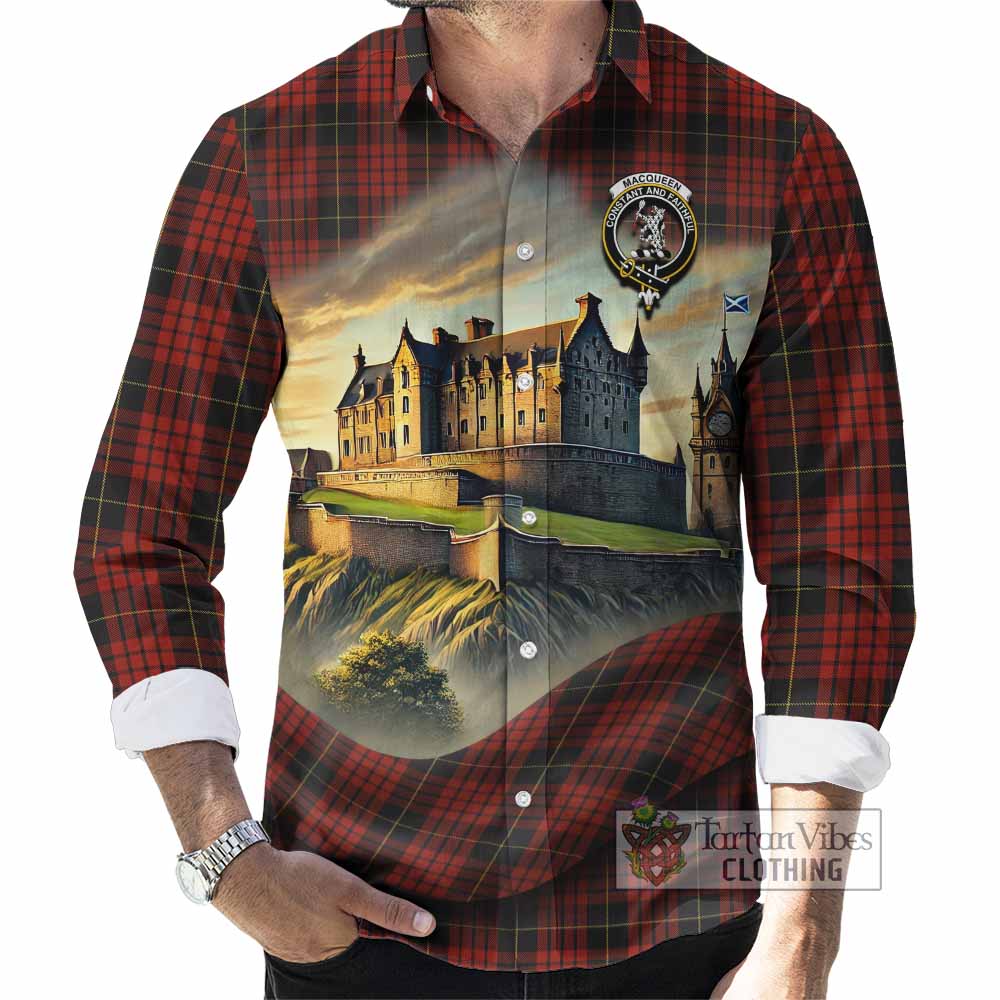 Tartan Vibes Clothing MacQueen (McQueen) Tartan Family Crest Long Sleeve Button Shirt with Scottish Ancient Castle Style