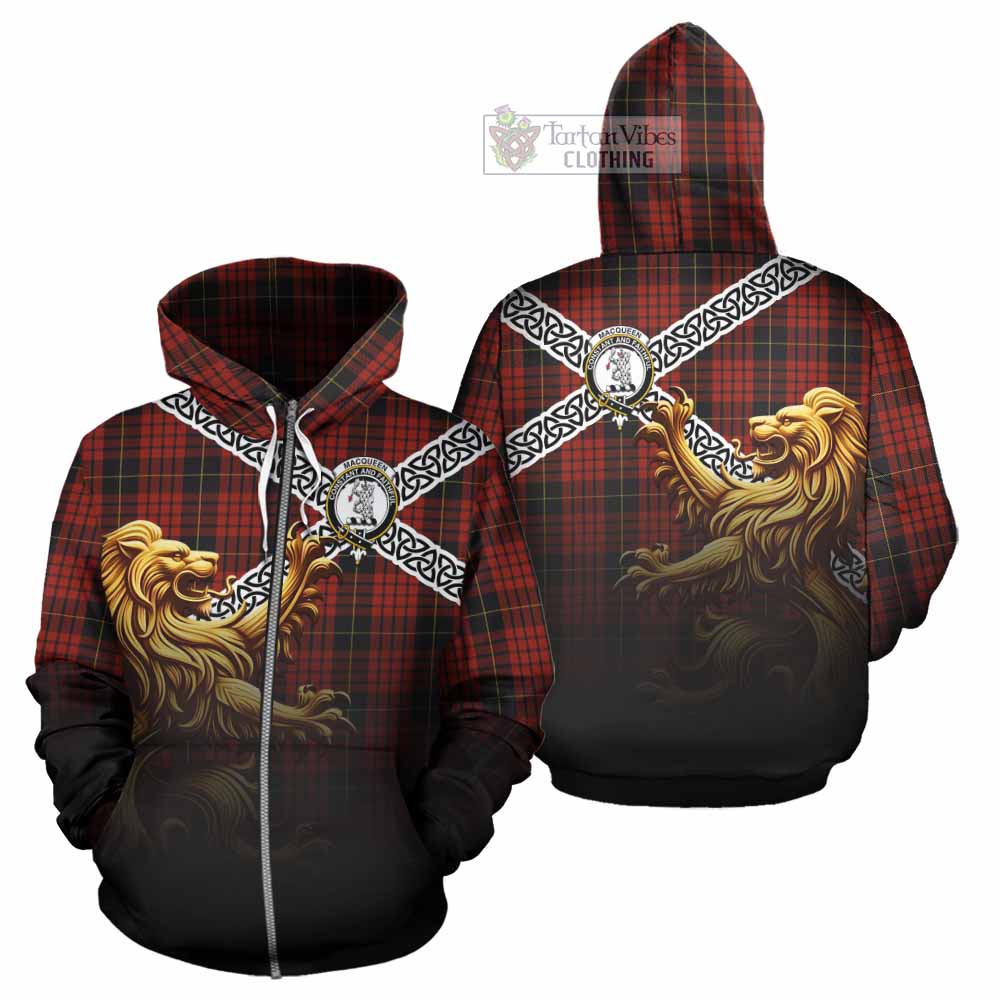 Tartan Vibes Clothing MacQueen (McQueen) Crest Tartan Hoodie with Golden Lion Emblem Celtic Style