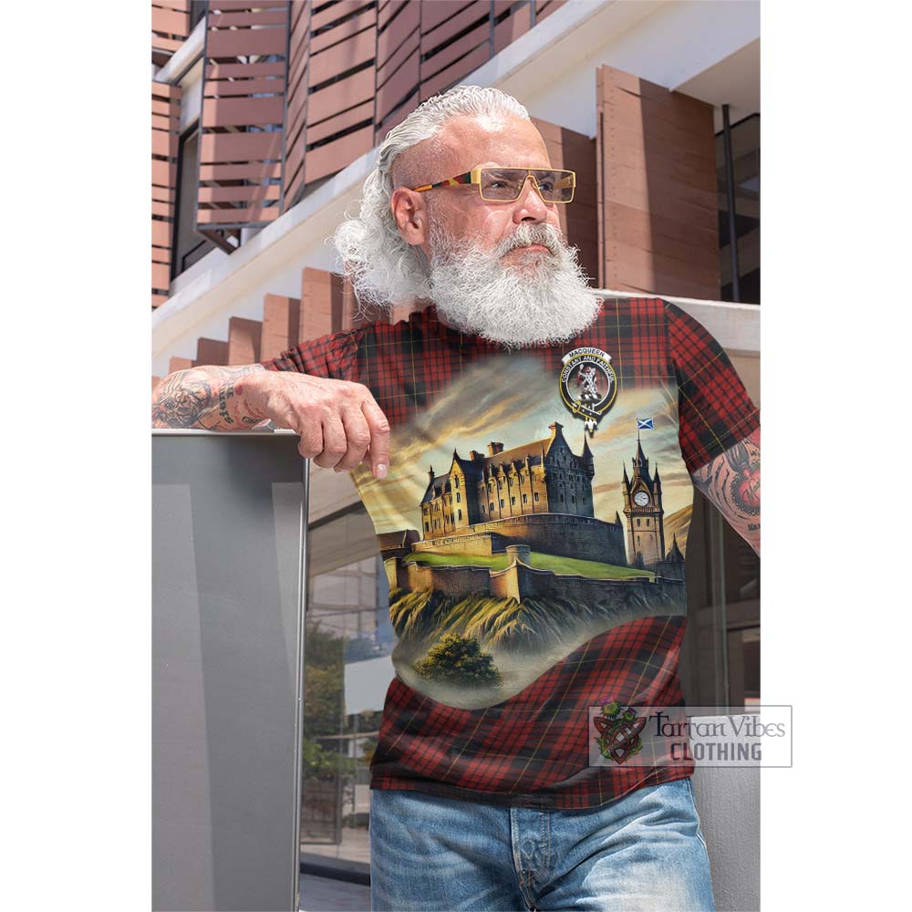 Tartan Vibes Clothing MacQueen (McQueen) Tartan Family Crest Cotton T-shirt with Scottish Ancient Castle Style