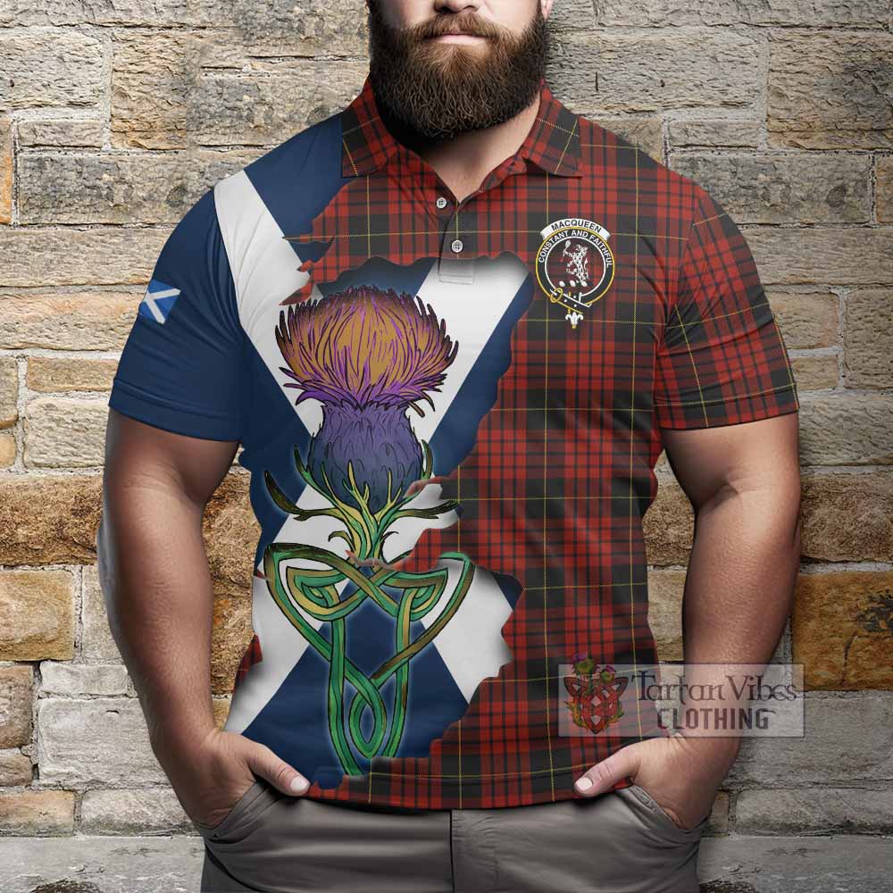 Tartan Vibes Clothing MacQueen (McQueen) Tartan Family Crest Polo Shirt Scottish Thistle Celtic Inspired