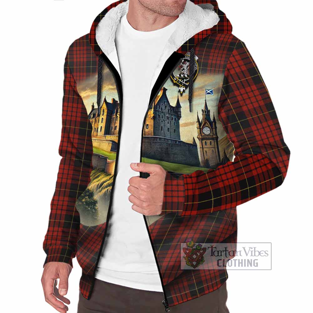 Tartan Vibes Clothing MacQueen (McQueen) Tartan Family Crest Sherpa Hoodie with Scottish Ancient Castle Style