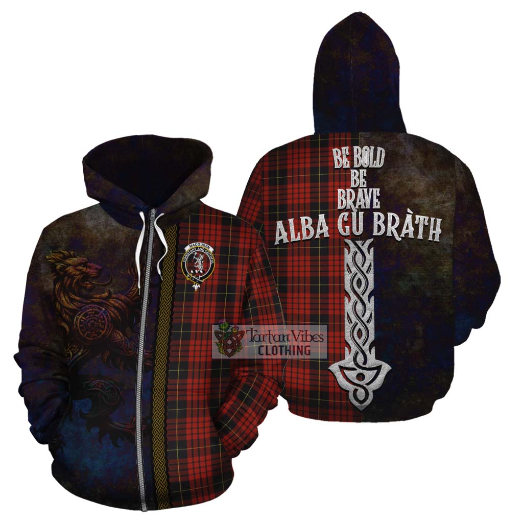 Tartan Vibes Clothing MacQueen (McQueen) Tartan Family Crest Cotton Hoodie Alba Gu Brath Be Brave Lion Ancient Style