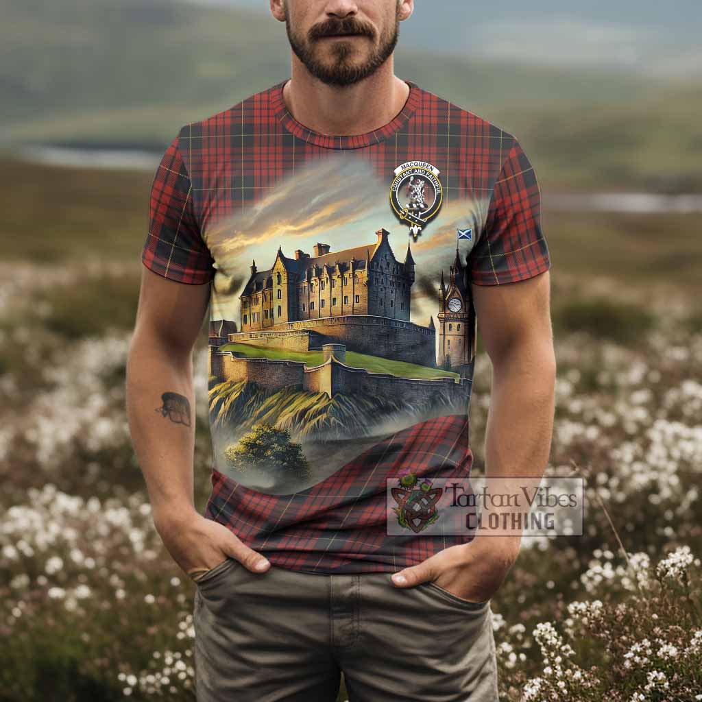 Tartan Vibes Clothing MacQueen (McQueen) Tartan Family Crest T-Shirt with Scottish Ancient Castle Stype
