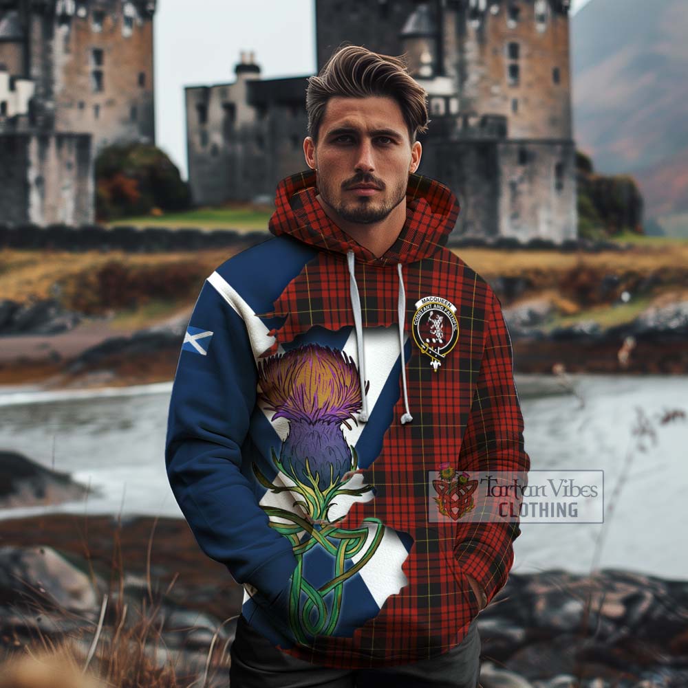 Tartan Vibes Clothing MacQueen (McQueen) Tartan Family Crest Cotton Hoodie Scottish Thistle Celtic Inspired