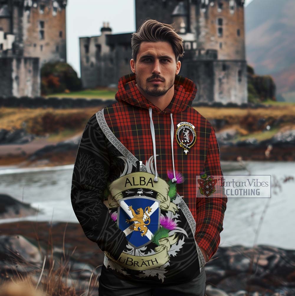 Tartan Vibes Clothing MacQueen (McQueen) Tartan Family Crest Cotton Hoodie Lion Rampant Royal Thistle Shield Celtic Inspired