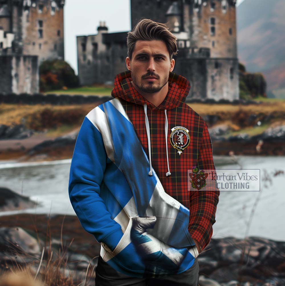 Tartan Vibes Clothing MacQueen (McQueen) Tartan Cotton Hoodie with Family Crest Scotland Patriotic Style