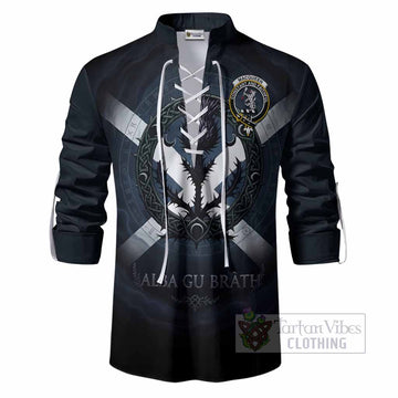 MacQueen (McQueen) Clan Crest Ghillie Shirt with Celtic Knot Thistle and Saltire