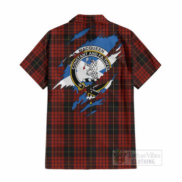MacQueen (McQueen) Clan Crest In Me Tartan Cotton Hawaiian Shirt Scotland Flag Style