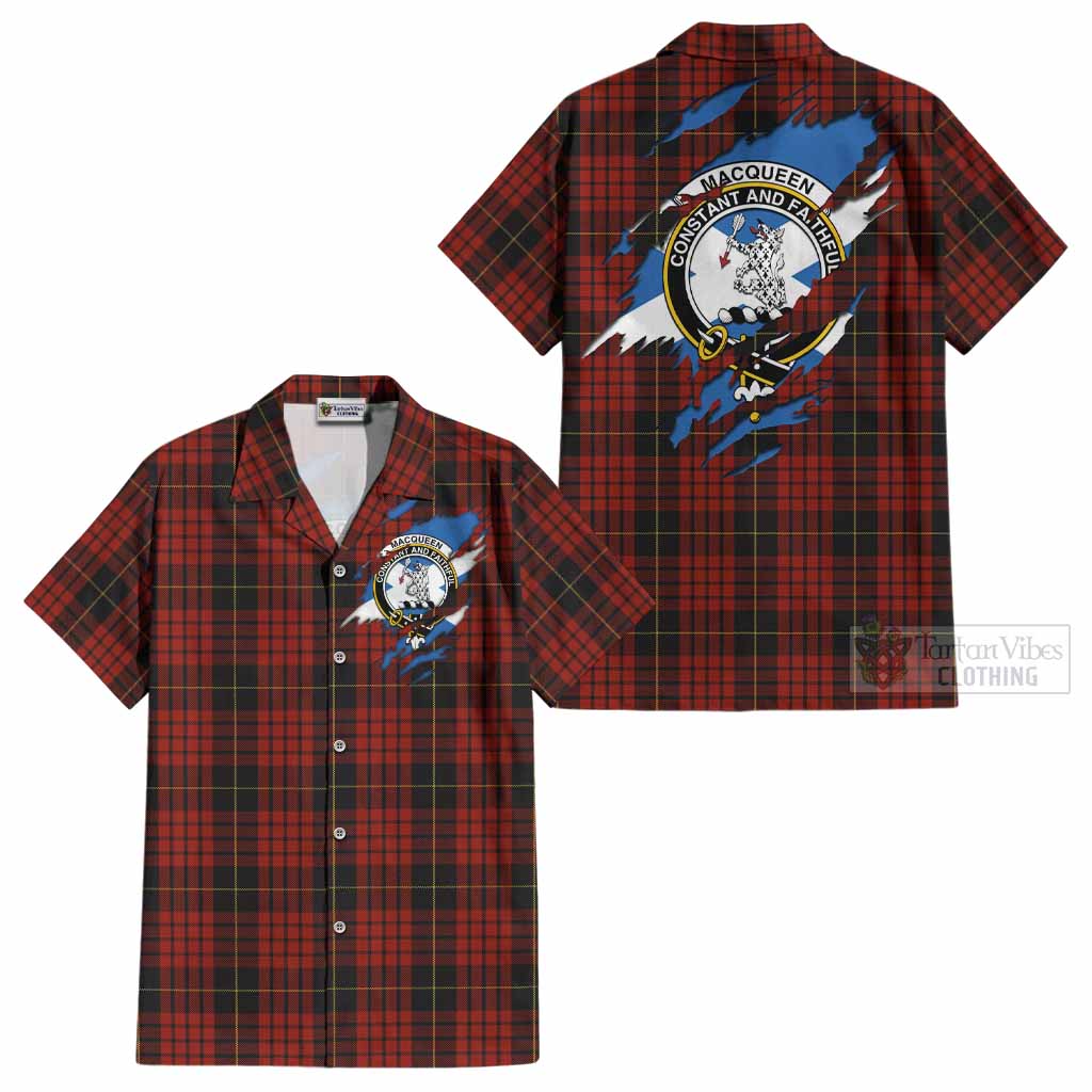 MacQueen (McQueen) Clan Crest In Me Tartan Cotton Hawaiian Shirt Scotland Flag Style