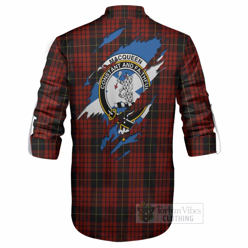 MacQueen (McQueen) Clan Crest In Me Tartan Ghillie Shirt Scotland Flag Style
