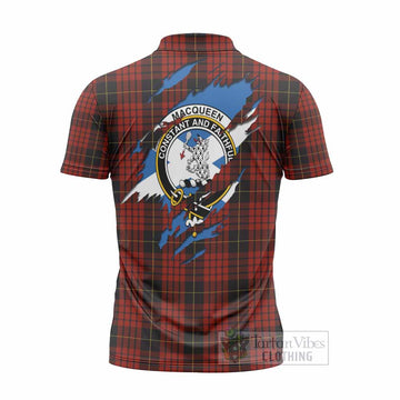 MacQueen (McQueen) Clan Crest In Me Tartan Zipper Polo Shirt Scotland Flag Style
