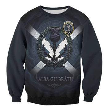 MacQueen (McQueen) Clan Crest Sweatshirt with Celtic Knot Thistle and Saltire