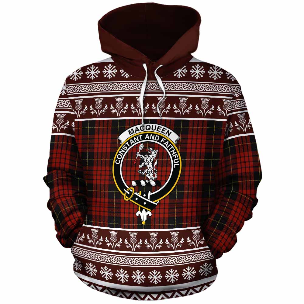 MacQueen (McQueen) Clan Tartan Christmas Cotton Hoodie with Family Crest - Tartan Vibes Clothing
