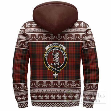 MacQueen (McQueen) Clan Tartan Christmas Fleece Hoodie with Family Crest