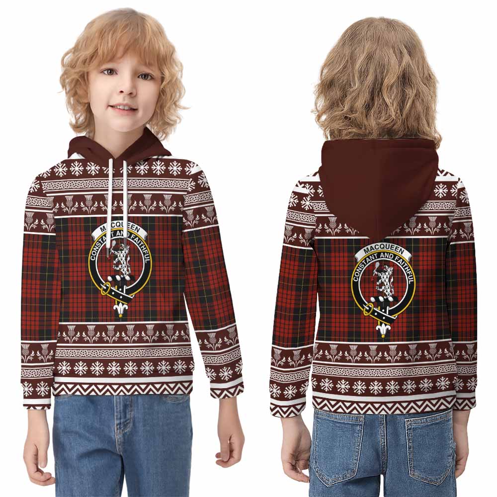 MacQueen (McQueen) Clan Tartan Christmas Kid Hoodie with Family Crest - Tartan Vibes Clothing