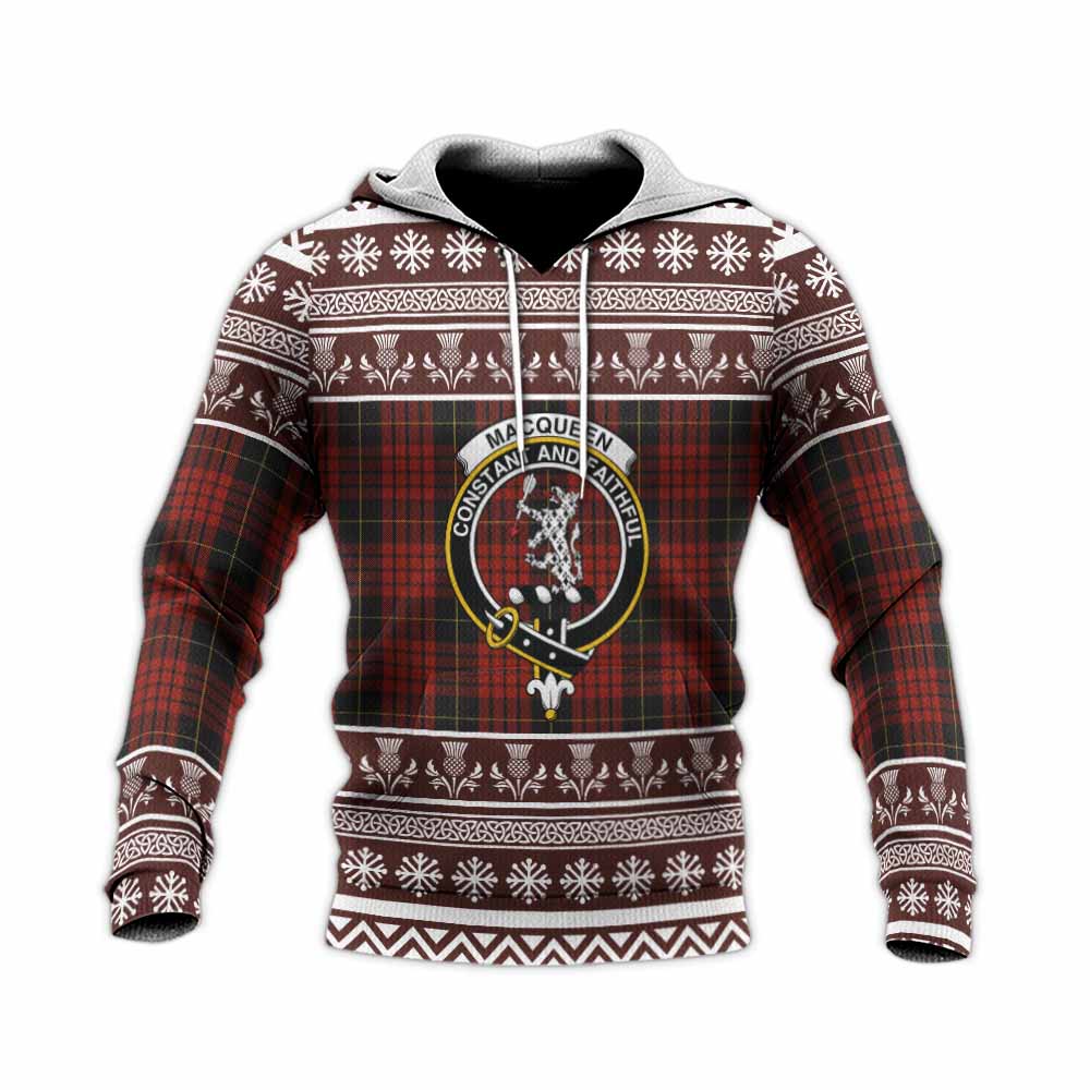 MacQueen (McQueen) Clan Tartan Christmas Knitted Hoodie with Family Crest - Tartan Vibes Clothing