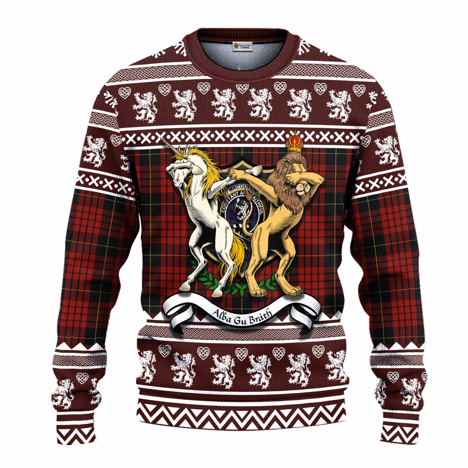 MacQueen (McQueen) Clan Tartan Crest Christmas Ugly Sweater Coat of Arms Funny Style - Tartan Vibes Clothing