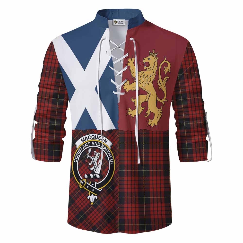 MacQueen (McQueen) Crest Tartan Ghillie Shirt with Lion Rampant Saltire Style - Tartan Vibes Clothing
