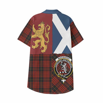 MacQueen (McQueen) Crest Tartan Kid Hawaiian Shirt with Lion Rampant Saltire Style