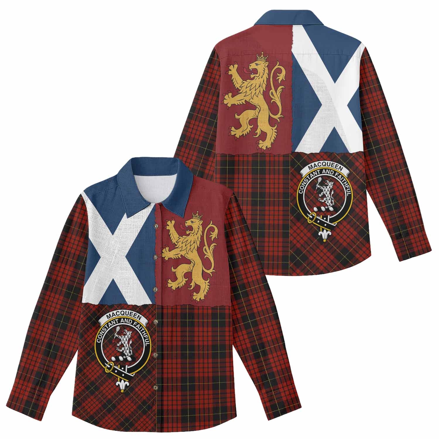 MacQueen (McQueen) Crest Tartan Women Casual Shirt with Lion Rampant Saltire Style
