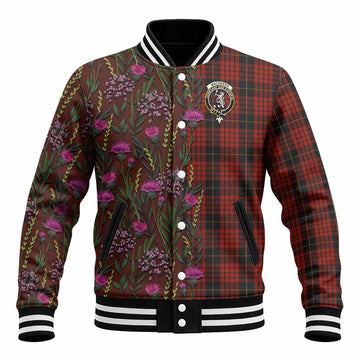 MacQueen (McQueen) Family Crest Tartan Baseball Jacket Scottish Thistle Flower Pattern Half Style