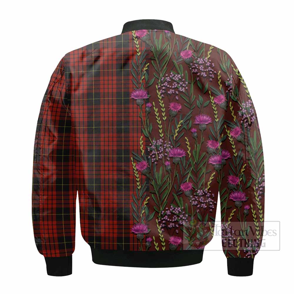 MacQueen (McQueen) Family Crest Tartan Bomber Jacket Scottish Thistle Flower Pattern Half Style - Tartan Vibes Clothing