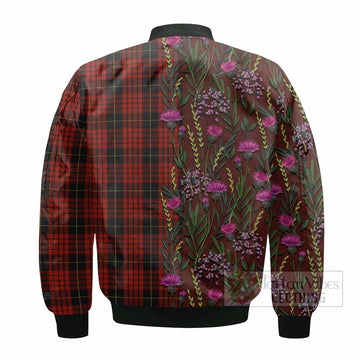 MacQueen (McQueen) Family Crest Tartan Bomber Jacket Scottish Thistle Flower Pattern Half Style