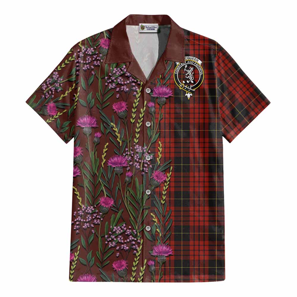 MacQueen (McQueen) Family Crest Tartan Cotton Hawaiian Shirt Scottish Thistle Flower Pattern Half Style - Tartan Vibes Clothing
