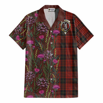 MacQueen (McQueen) Family Crest Tartan Cotton Hawaiian Shirt Scottish Thistle Flower Pattern Half Style - Tartan Vibes Clothing
