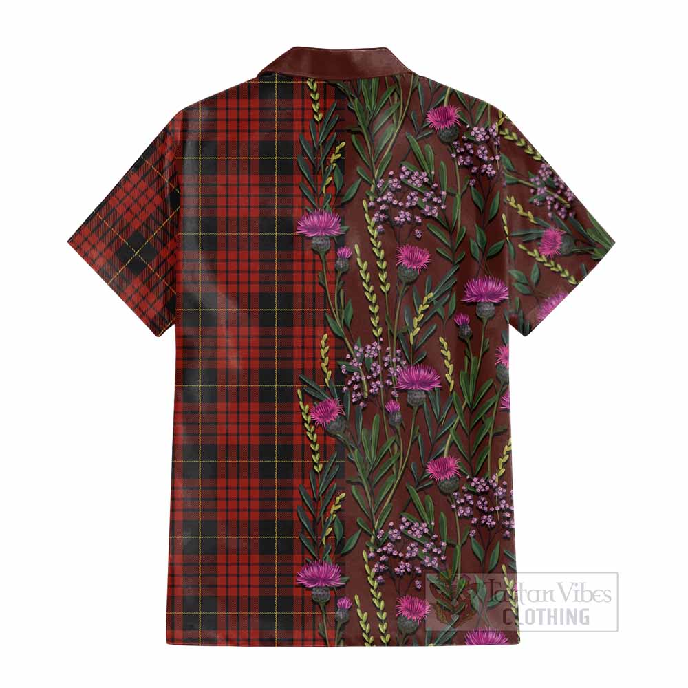 MacQueen (McQueen) Family Crest Tartan Cotton Hawaiian Shirt Scottish Thistle Flower Pattern Half Style - Tartan Vibes Clothing