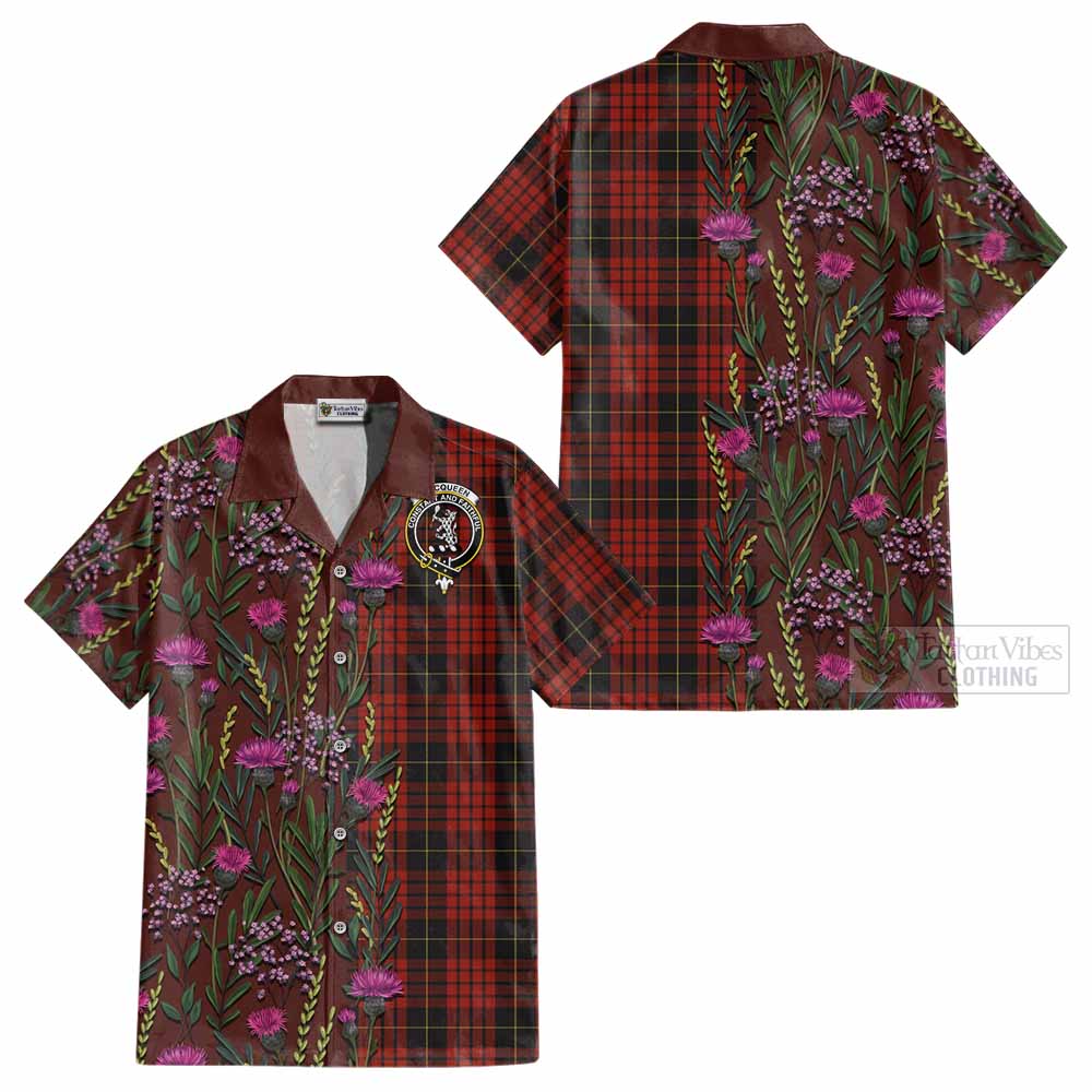 MacQueen (McQueen) Family Crest Tartan Cotton Hawaiian Shirt Scottish Thistle Flower Pattern Half Style - Tartan Vibes Clothing